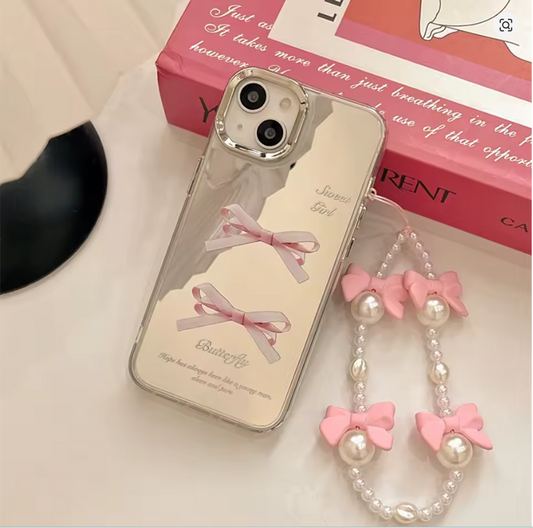 Pink Bow Mirror Charm Case - Girly Dream Edition.